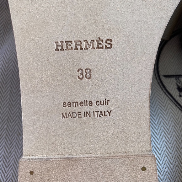 HERMES H ORAN SANDALS ETOUPE EPSOM LEATHER FLIP FLOPS SHOES FLAT SLIDES 38 - Picture 13 of 13